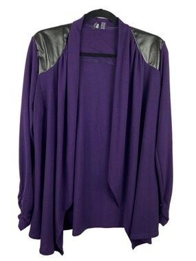 ✨3/$21✨ Amanda Green Purple Open Front Cardigan Faux Leather Shoulder Small